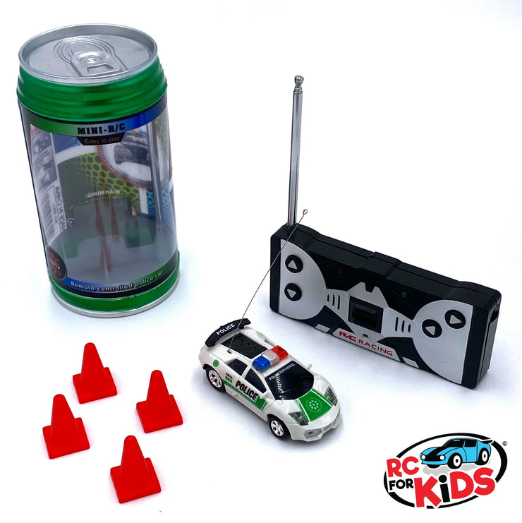 Micro RC Car | White and Green Police Can | Remote Control Mini Race Car